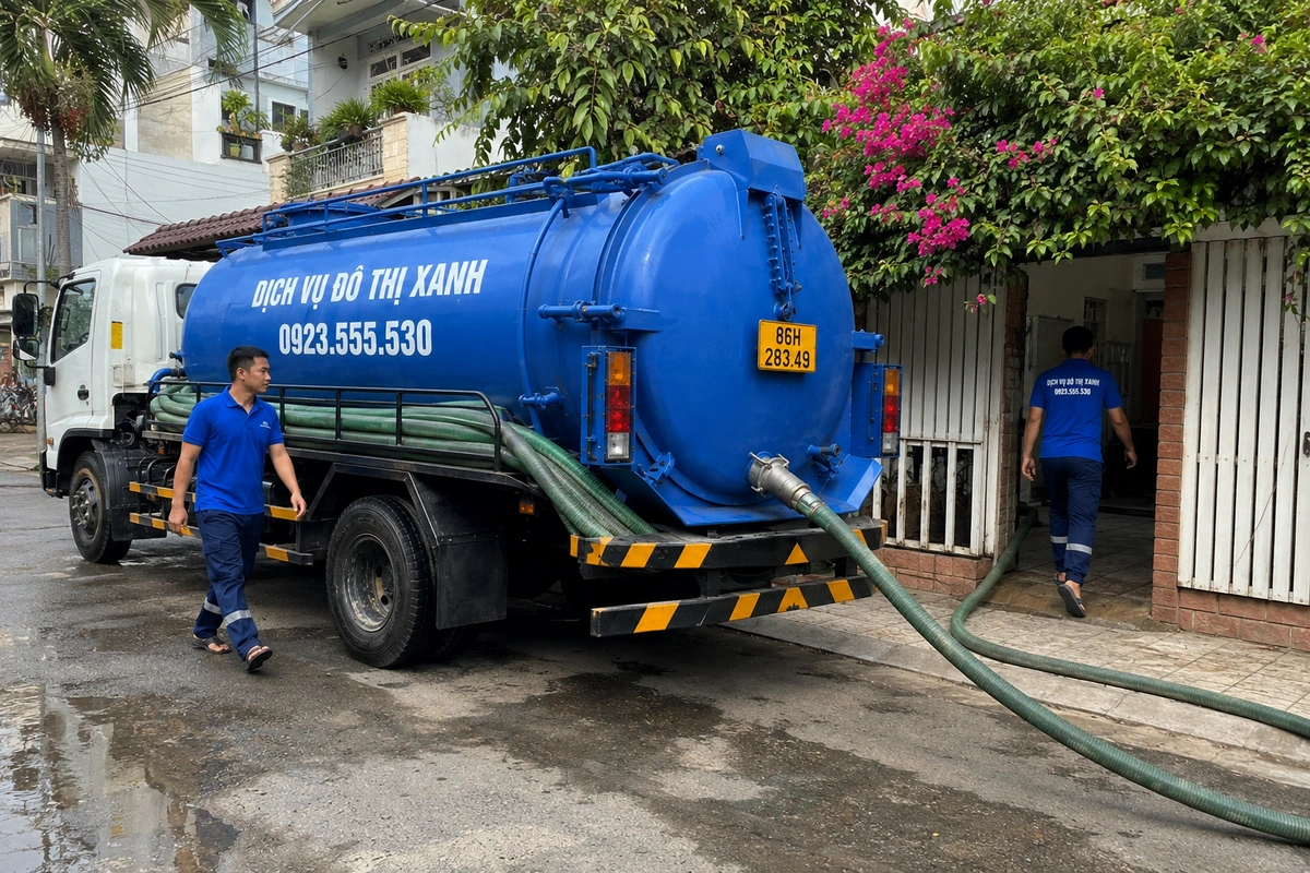 Ống hút dẫn từ xe bồn vào nhà