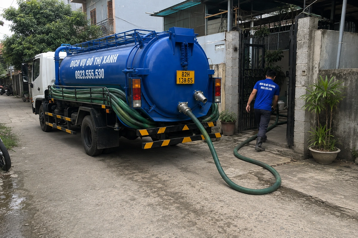 Ống hút dẫn từ xe bồn vào nhà