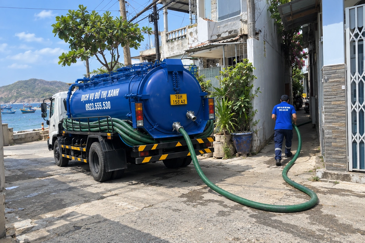 Ống hút dẫn từ xe bồn vào nhà