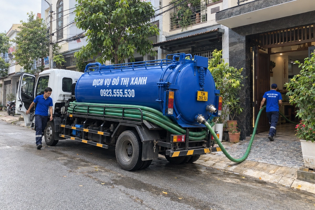 Ống hút dẫn từ xe bồn vào nhà