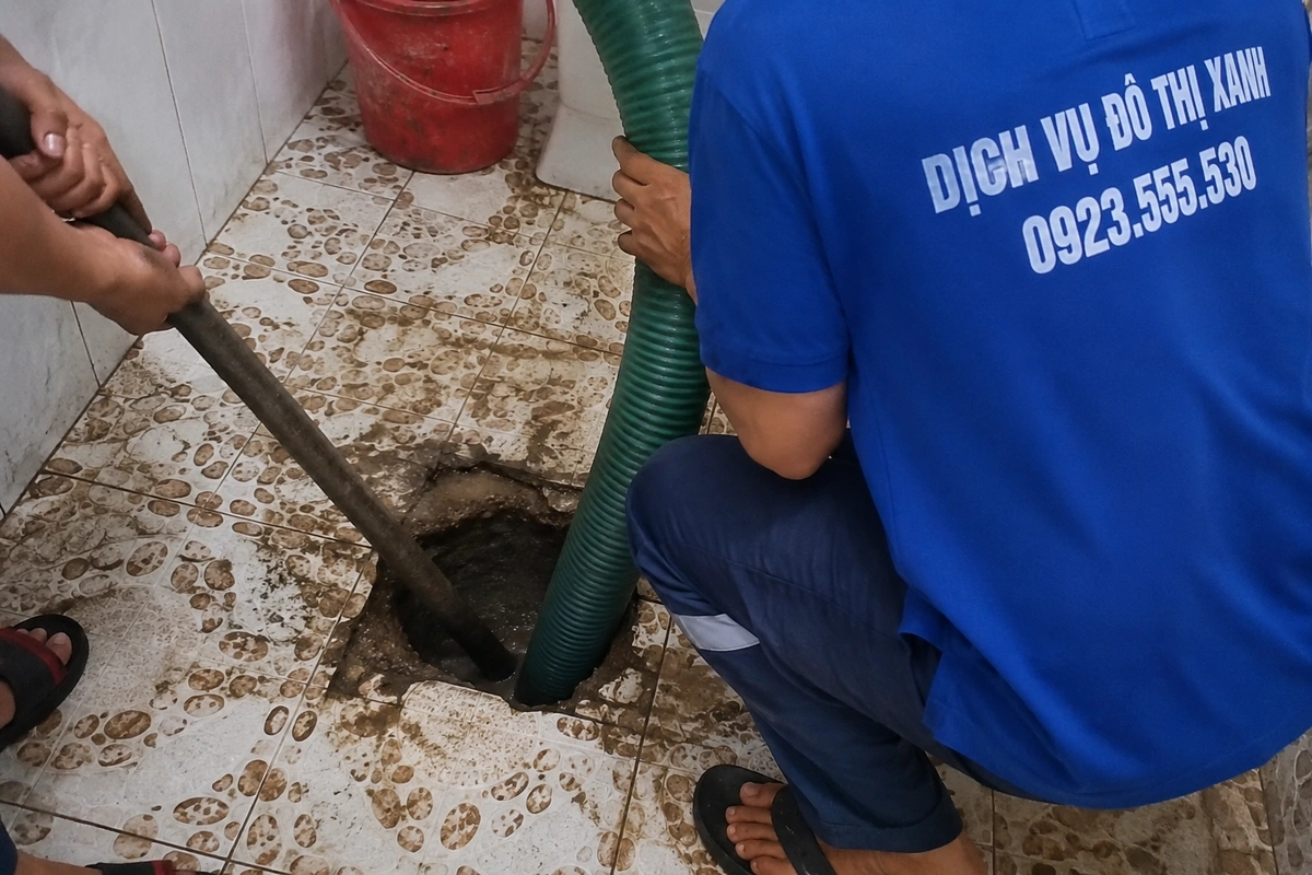 Thao tác ống hút tại miệng hầm trong nhà