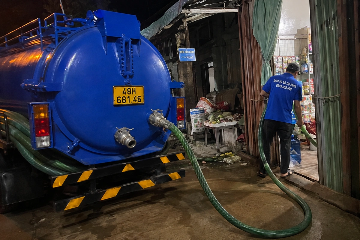 Xe hút hầm cầu và nhân viên ban đêm