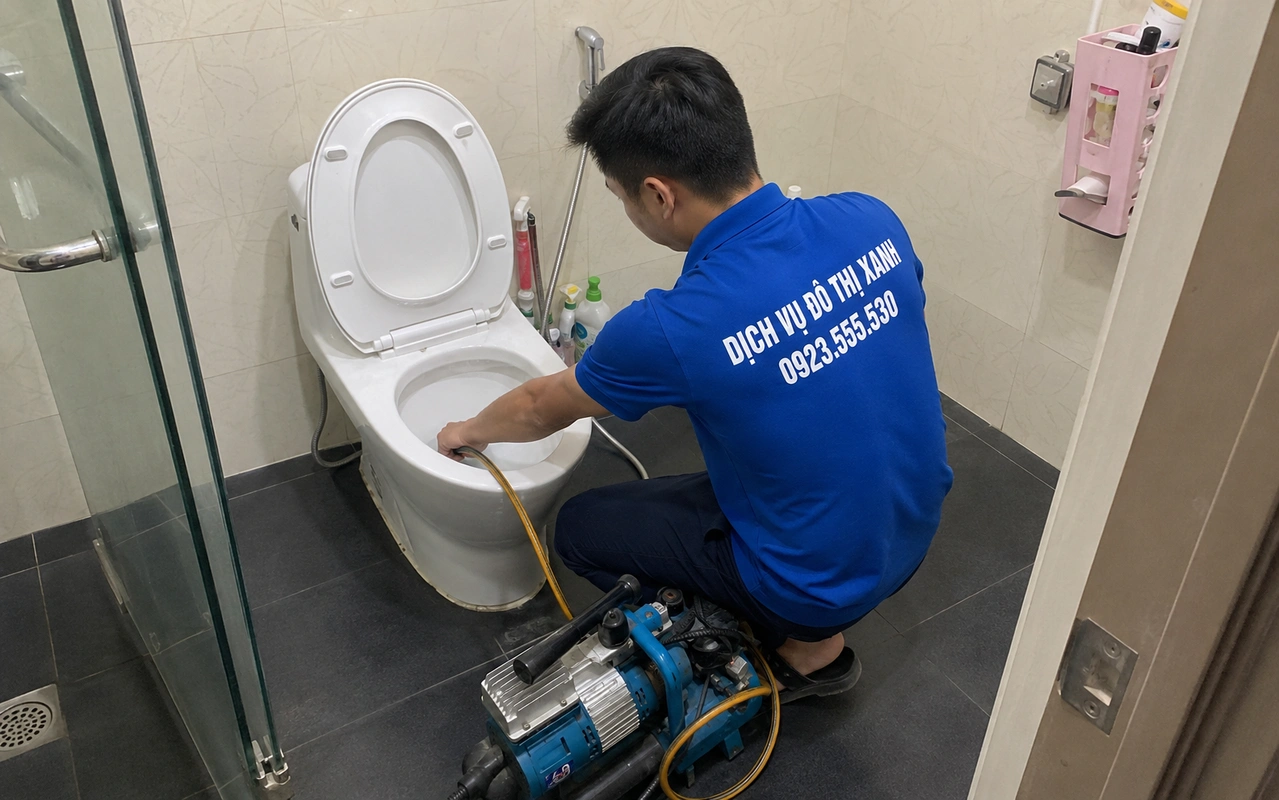 Thiết bị xử lý bồn cầu với ống màu vàng