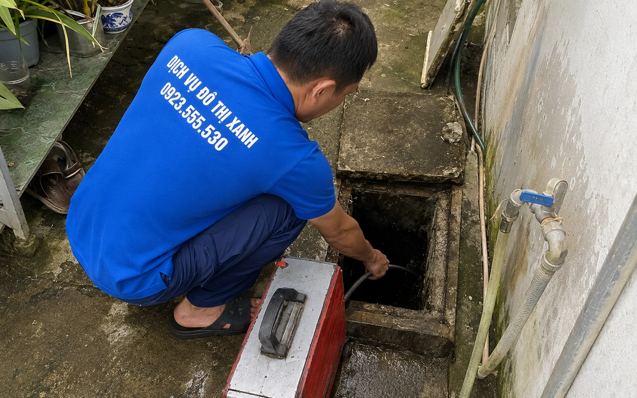 Thông cống qua hố ga ngoài sân