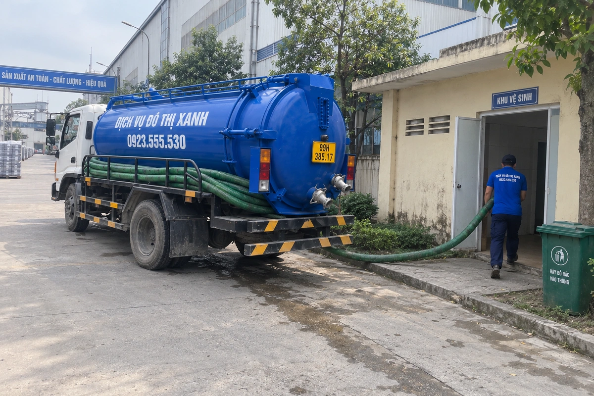 Hút bể phốt tại Bắc Ninh đo quy mô bể, báo giá trọn gói 5 Xe hút bể phốt bên khu vệ sinh công trình