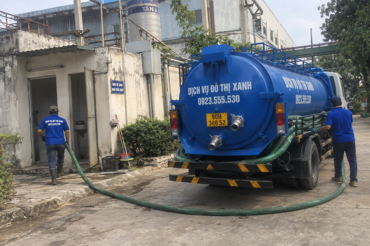 Xe hút bể phốt bên khu vệ sinh công trình