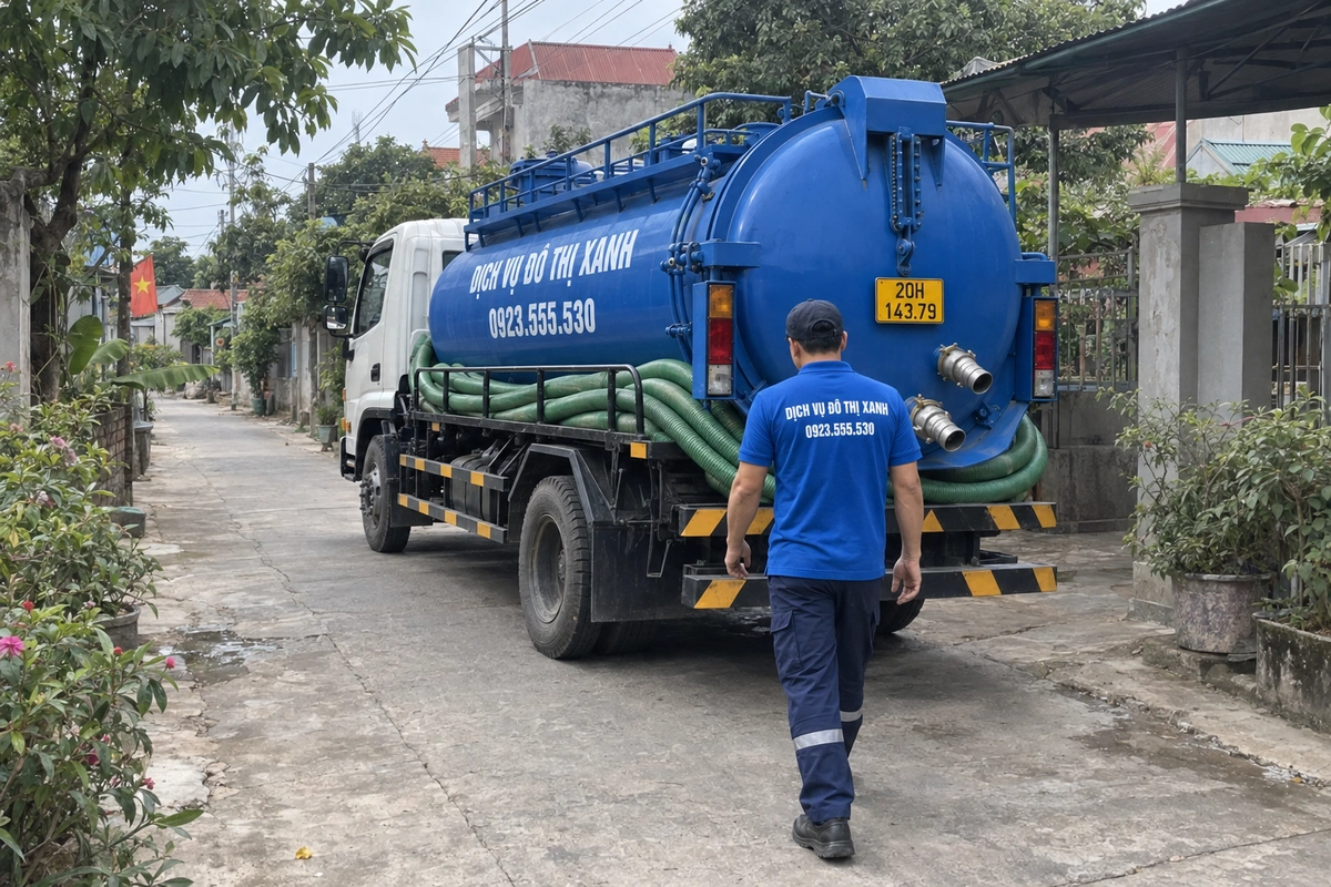Xe hút bể phốt trong ngõ