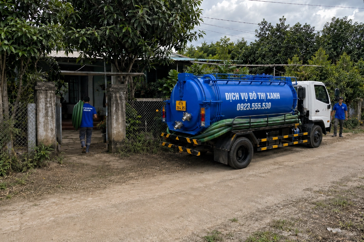Xe hút hầm cầu trên đường đất