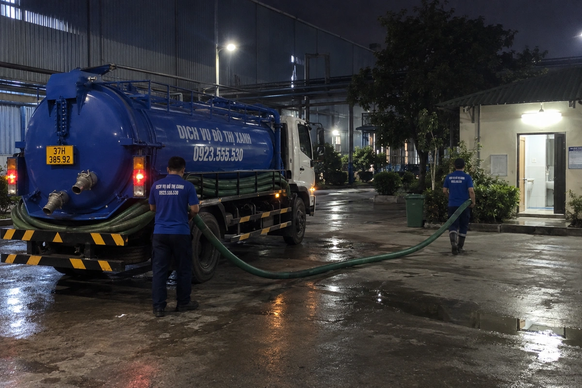 Xe hút hầm cầu trong sân ban đêm